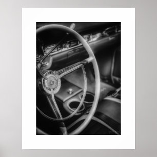 Schwarz-weiß Vintage-Ford-Galaxie-Poster-Druck Poster