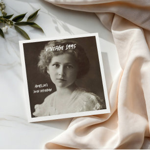 Schwarz-weiß Vintage-Foto Geburtstag Serviette