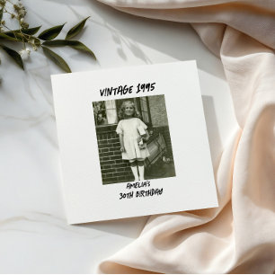 Schwarz-Weiß Vintage-Foto Geburtstag Serviette