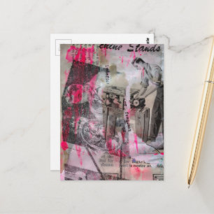 Schwarz-Weiß-Vintage-Holzarbeiten mit Rosa Postkarte