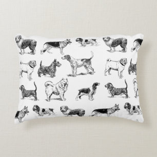 Schwarz-Weiß-Vintage-Hundemuster Dekokissen