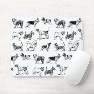 Schwarz-Weiß-Vintage-Hundemuster Mousepad