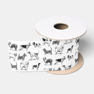 Schwarz-Weiß-Vintage-Hundemuster Satinband