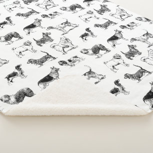 Schwarz-Weiß-Vintage-Hundemuster Sherpadecke