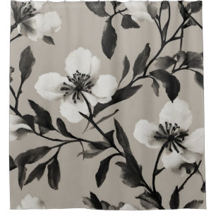 Schwarz-Weiß Vintage Monochrome Floral Duschvorhang