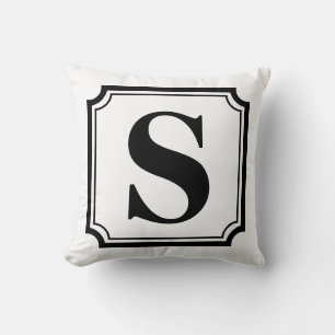 Schwarz-weiß Vintage-Rahmen-Monogramm-Kissen Kissen