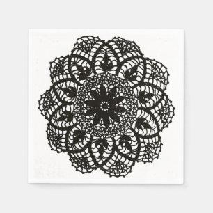 Schwarz-Weiß-Vintage Spitzen Doily Napkin Serviette