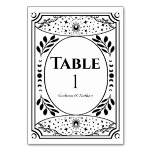 Schwarz-weiß-vintage-Tarot-Gothic-Hochzeit Tischnummer