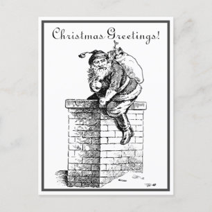 Schwarz Weiß Vintage Weihnachtsmann kommt durch de Feiertagspostkarte