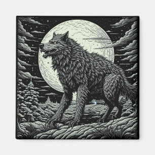 Schwarz-weiß Vintage-Werwolf-Kunst durch KI Magnet