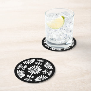 Schwarz-Weiß-Vintage Zierzeitschrift Runder Pappuntersetzer