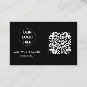 Schwarz Weiß Visitenkarte mit Logo und QR Code