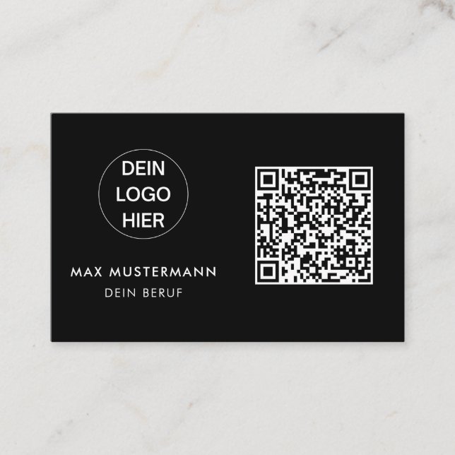 Schwarz Weiß Visitenkarte mit Logo und QR Code (Vorderseite)