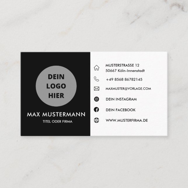 Schwarz/Weiß Visitentenkarte Gestalten Vorlage Visitenkarte (Vorderseite)