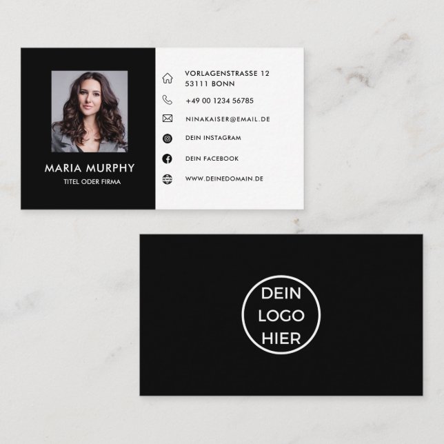 Schwarz Weiß Visitentenkarte mit Foto/Logo Visitenkarte (Vorne/Hinten)