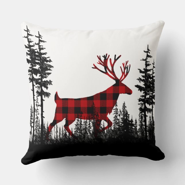 Schwarz-Weiß-Wald Buffalo Kariert Stag Kissen (Rückseite)