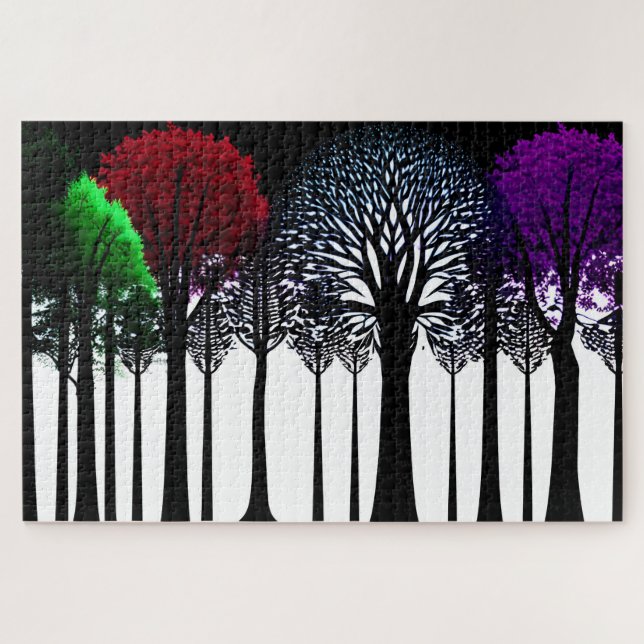 Schwarz-Weiß-Wald mit Farbspuren Puzzle (Horizontal)