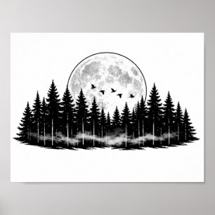 Schwarz Weiß Wald Skizze, Wohndekoration Poster