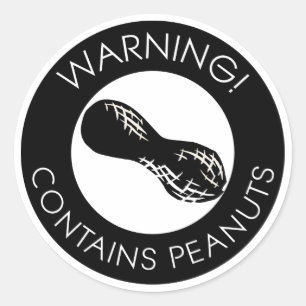 Schwarz-Weiß-Warnhinweis enthält das Erdnusssymbol Runder Aufkleber