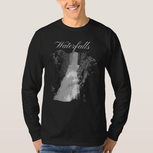 Schwarz-Weiß-Wasserfall-Landschaften T-Shirt (Vorderseite)