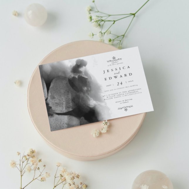 Schwarz-Weiß-Wasserfarben-Bird-Blues-Hochzeit Einladung (Von Creator hochgeladen)