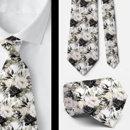 Schwarz-Weiß-Wasserfarben-Flora-Form-Neck-Tie Krawatte