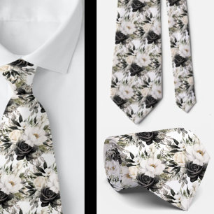 Schwarz-Weiß-Wasserfarben-Flora-Form-Neck-Tie Krawatte