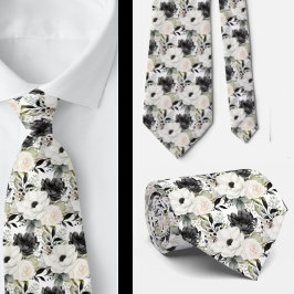 Schwarz-Weiß-Wasserfarben-Flora-Form-Neck-Tie Krawatte