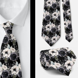 Schwarz-Weiß-Wasserfarben-Flora-Form-Neck-Tie Krawatte