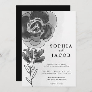 Schwarz-Weiß-Wasserfarben-Hochzeit Einladung