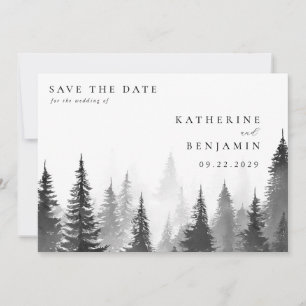 Schwarz-Weiß-Wasserfarbenwald-Hochzeit Save The Date