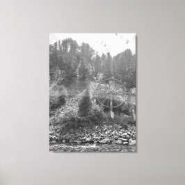Schwarz-Weiß-Wasserrad Stretched Canvas Print Leinwanddruck