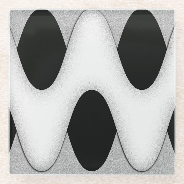 Schwarz-Weiß-Wave Glasuntersetzer (Vorderseite)