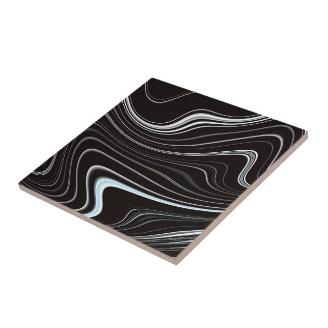 Schwarz-Weiß-Wavy-Abstraktion Fliese (Seite)