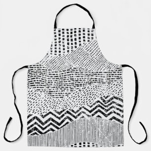 Schwarz-Weiß-Wavy-Muster. Handgezeichnet Ornament Schürze