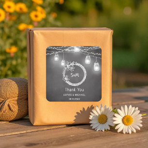 Schwarz-weiß Wedding Mason Jar Chalkboard Quadratischer Aufkleber