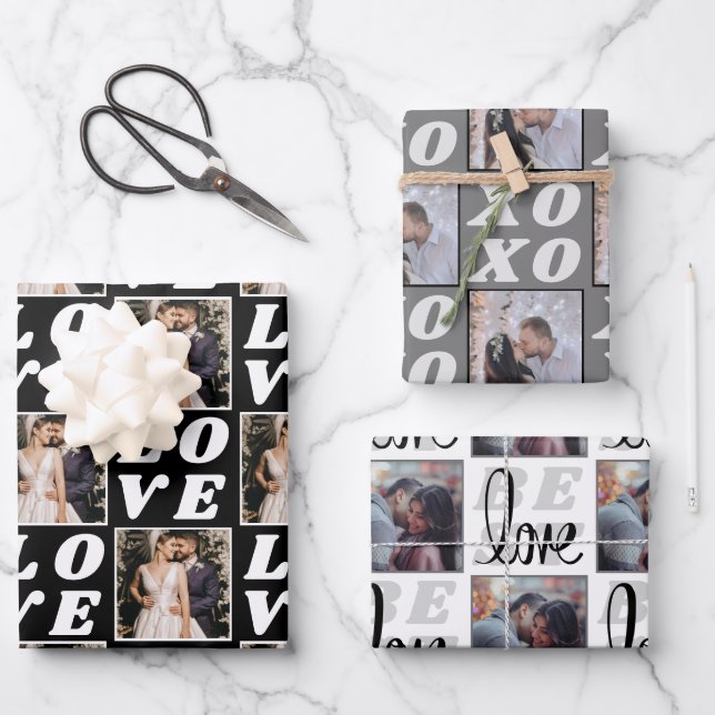 Schwarz-Weiß Weihnachten Foto 3 Geschenk Geschenkpapier Set (Vorderseite)