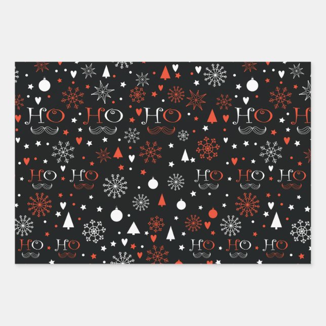 Schwarz-Weiß-Weihnachten Geschenkpapier Set (Vorderseite)
