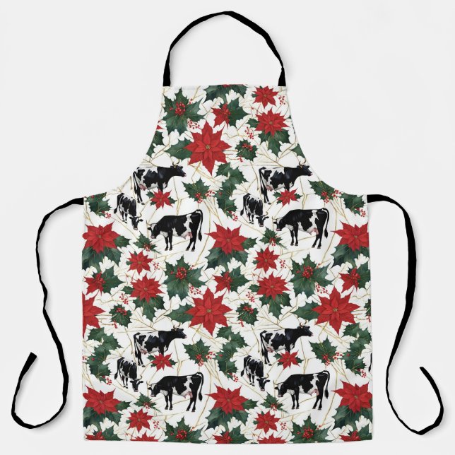 Schwarz & Weiß Weihnachten Holstein Milchkühe Blum Schürze (Vorderseite)