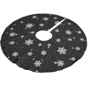 Schwarz-Weiß Weihnachten Schneeflocken Wintermuste Polyester Weihnachtsbaumdecke