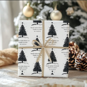 Schwarz-Weiß-Weihnachtsbaum   Happy Holiday Geschenkpapier