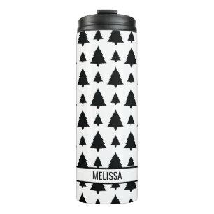Schwarz-Weiß Weihnachtsbaum Muster & Name Thermosbecher