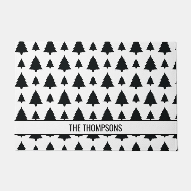 Schwarz-Weiß Weihnachtsbaum Muster & Text Fußmatte (Vorderseite)