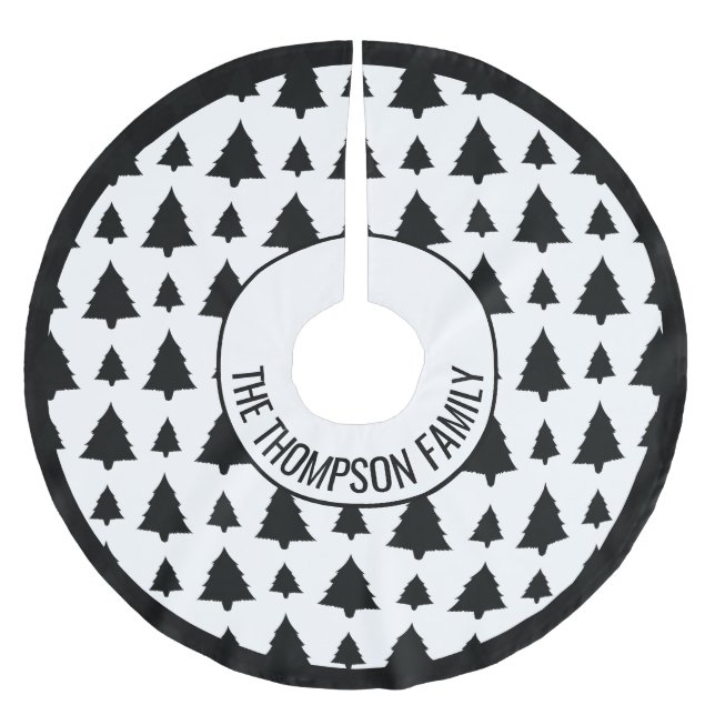 Schwarz-Weiß Weihnachtsbaum Muster & Text Polyester Weihnachtsbaumdecke (Vorderseite)