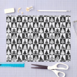 Schwarz-Weiß Weihnachtsbaum Urlaubsmuster Seidenpapier