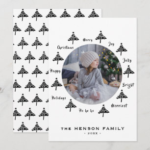 Schwarz-Weiß-Weihnachtsbaum-Wünsche Familienfoto Feiertagskarte