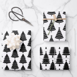 Schwarz-Weiß Weihnachtsbaummuster Geschenkpapier Set