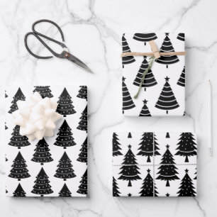 Schwarz-Weiß Weihnachtsbaummuster Geschenkpapier Set