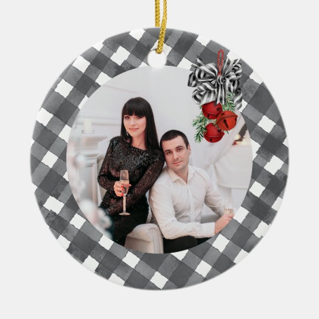 Schwarz-Weiß-Weihnachtskarte Keramik Ornament (Vorne)