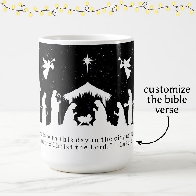 Schwarz-Weiß-Weihnachtskrippe Benutzerdefinierter  Kaffeetasse (Von Creator hochgeladen)